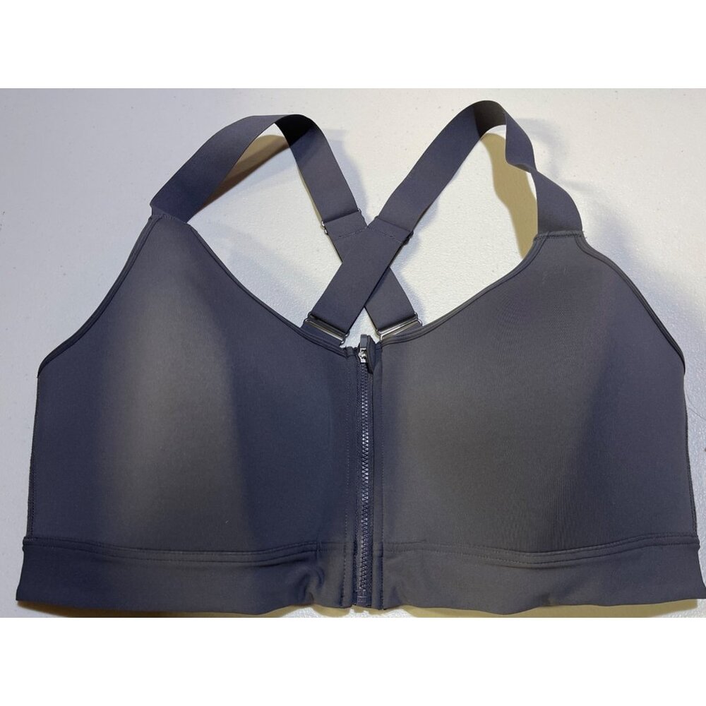 Ideology Womens Size 3X Sports Bra With Zip Front Closure Medium Support Gray